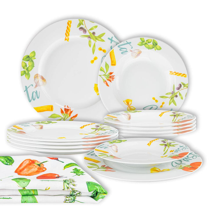 Set completo 12 Piatti + Tovaglia Linea Olimpia Pasta Multicolor