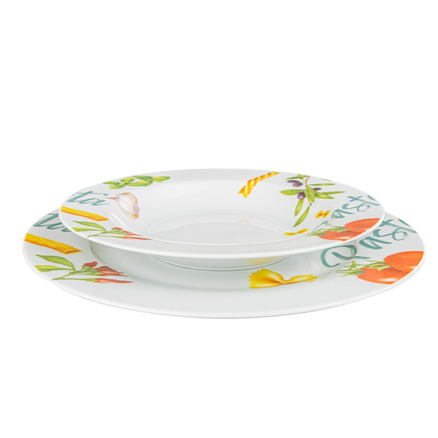 Set completo 12 Piatti + Tovaglia Linea Olimpia Pasta Multicolor