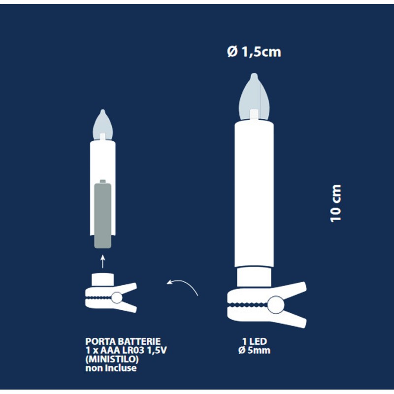 Set 10 candele per albero di Natale