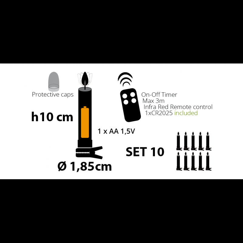 Set 10 candele per albero di Natale
