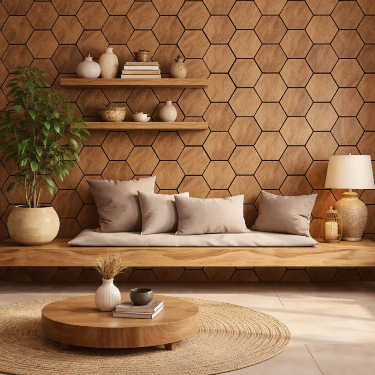 Pannello acustico esagonale 62,6X76,6X1,3 effetto rovere miele | OX Zeroper