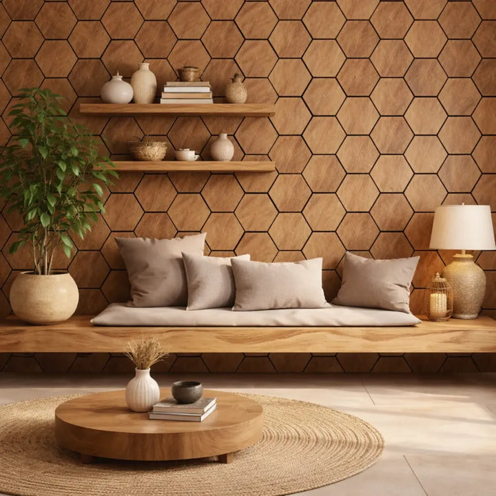 Pannello acustico esagonale 62,6X76,6X1,3 effetto rovere miele | OX Zeroper