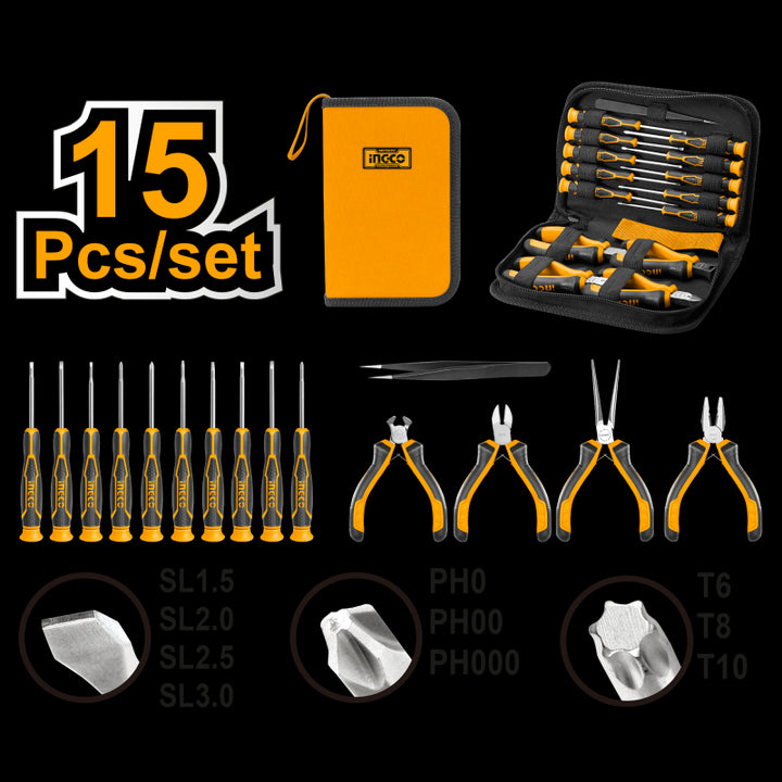 Set 15pz Cacciaviti con pinze di precisione