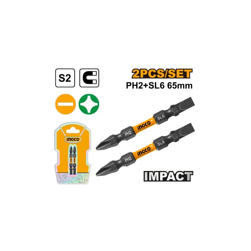SET 2 PZ CACCIAVITI BIT 65 MM MAGNETICO PH2+SL6