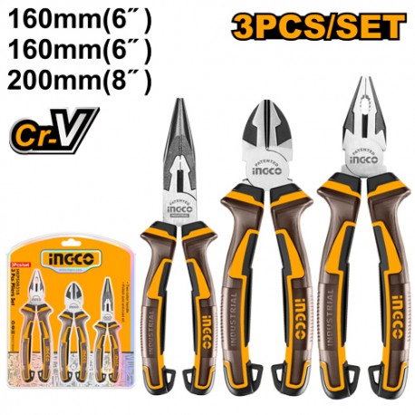 Set 3 Pinze Professionali in Acciaio Cr-V – Universale, Becco Lungo, Taglio Diagonale