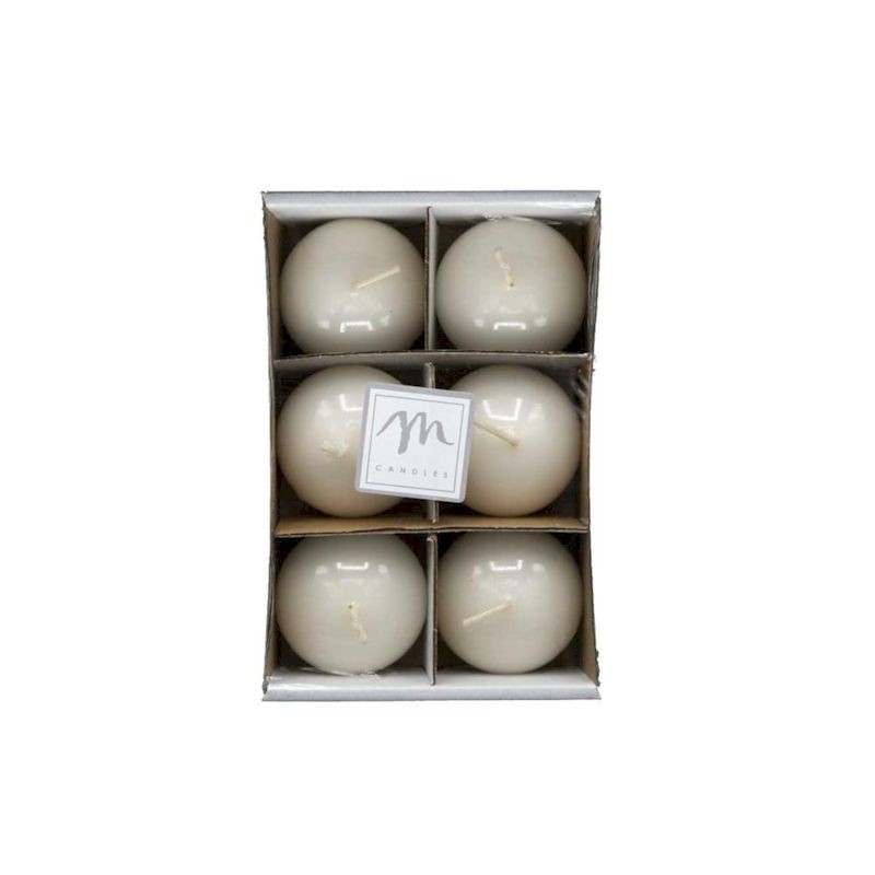 Set 6 candele bianche sfera lucide 4,5cm