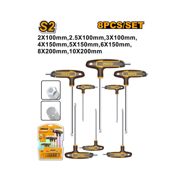 Set 8 Chiavi Esagonali a T con Punta a Sfera S2