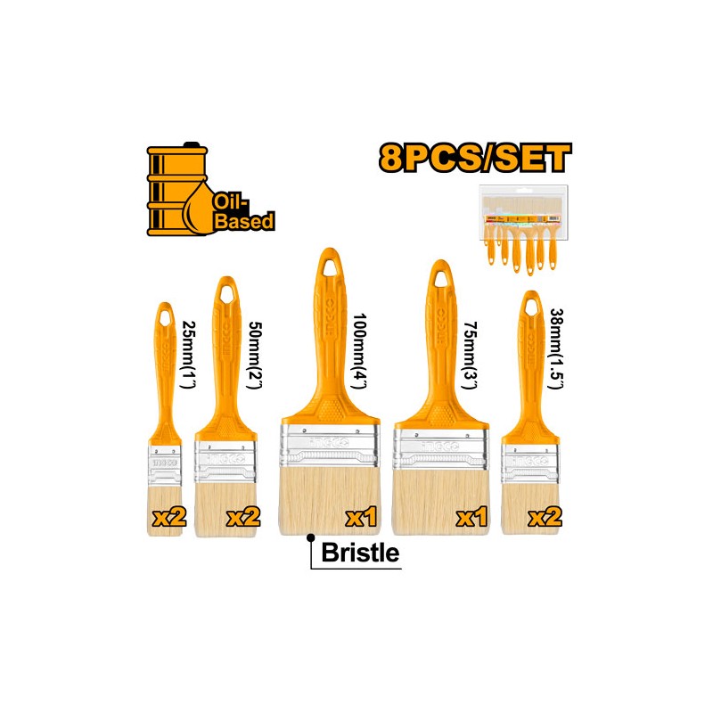 Set 8 Pennelli a Setola Bionda con Manico in Plastica