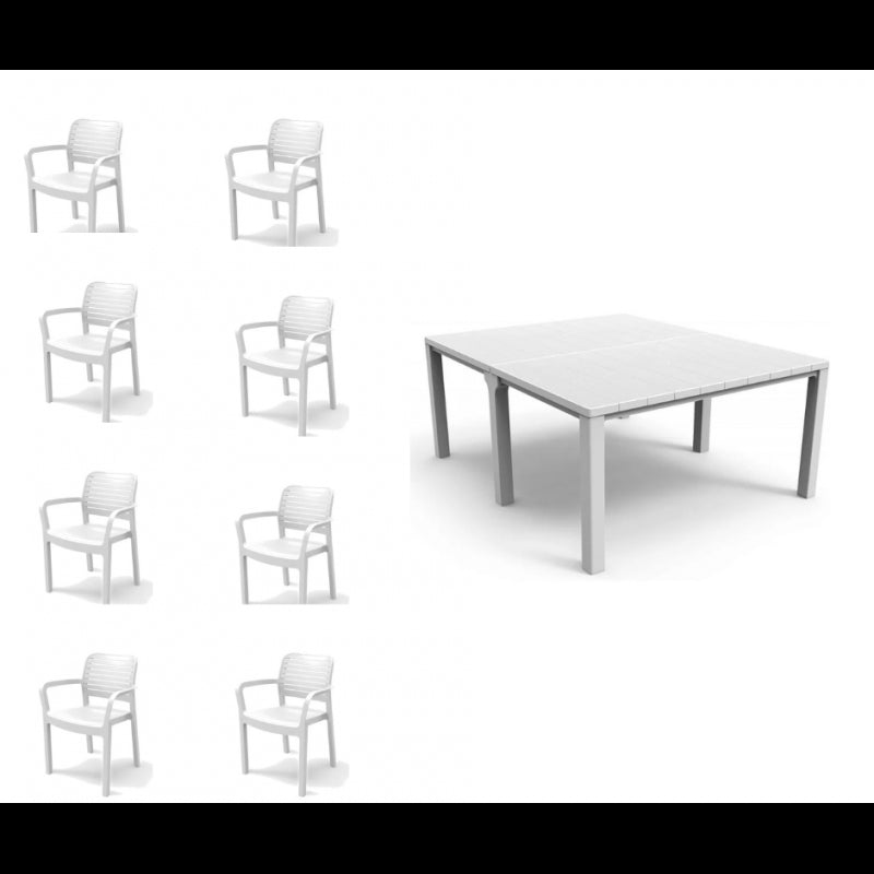 Set da Esterno Keter Julie Doppio Bianco + 8 Sedie