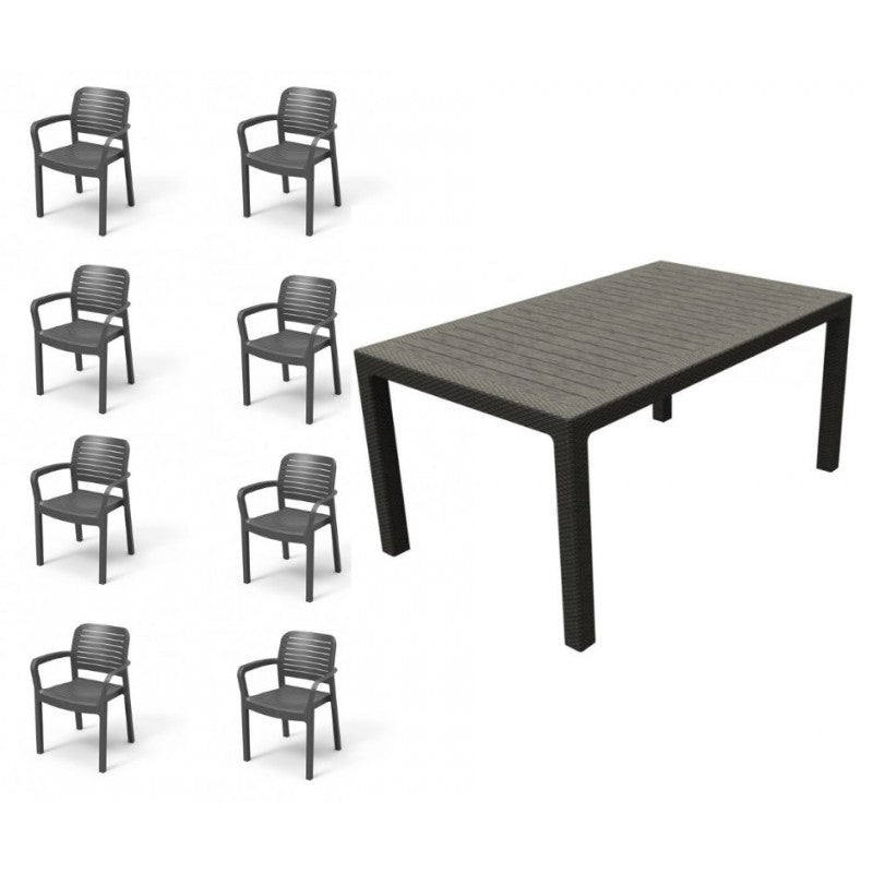 Set da Esterno Keter Color Grafite Tavolo + 8 Sedie