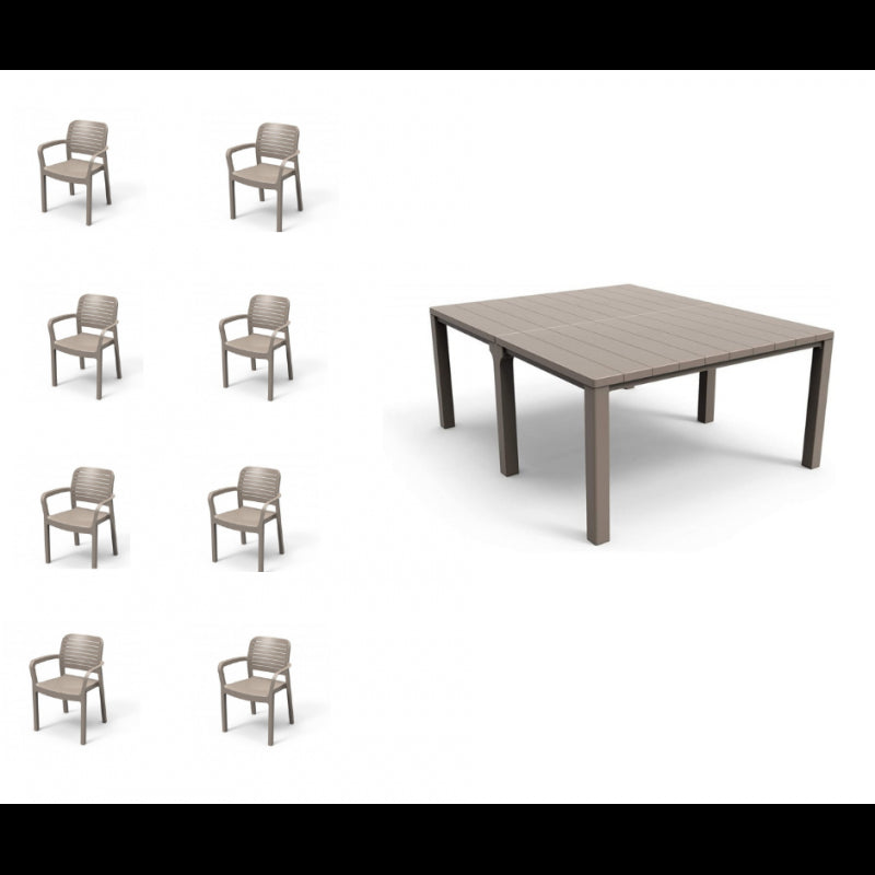 Set da Esterno Keter Julie Doppio Cappuccino + 8 Sedie
