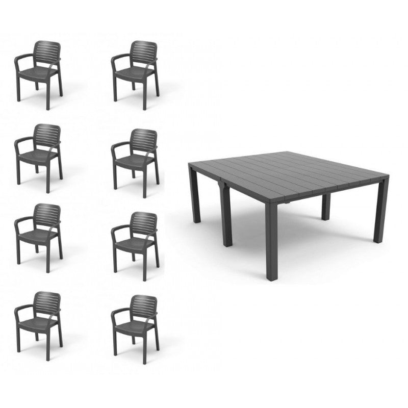 Set da Esterno Keter Julie Doppio Grafite + 8 Sedie