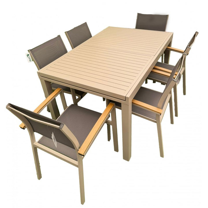Set da giardino grigio tortora con tavolo estensibile Zeus + 6 sedie Era Xone