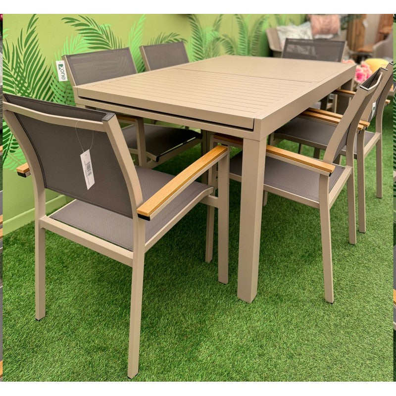 Set da giardino grigio tortora con tavolo estensibile Zeus + 6 sedie Era Xone