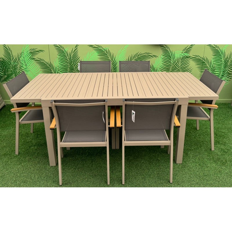 Set da giardino grigio tortora con tavolo estensibile Zeus + 6 sedie Era Xone