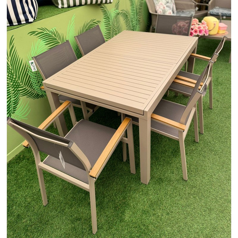 Set da giardino grigio tortora con tavolo estensibile Zeus + 6 sedie Era Xone