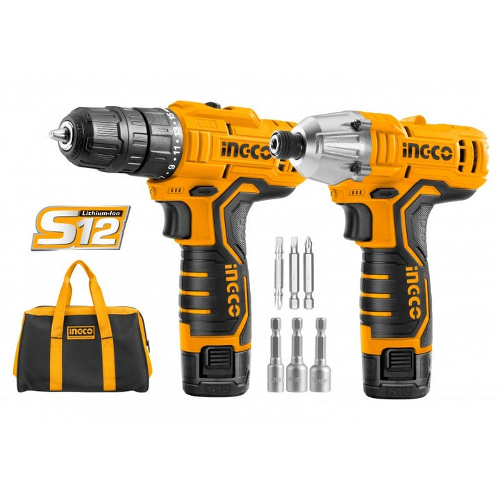 Set trapano a batteria e avvitatore battente Ingco 12v