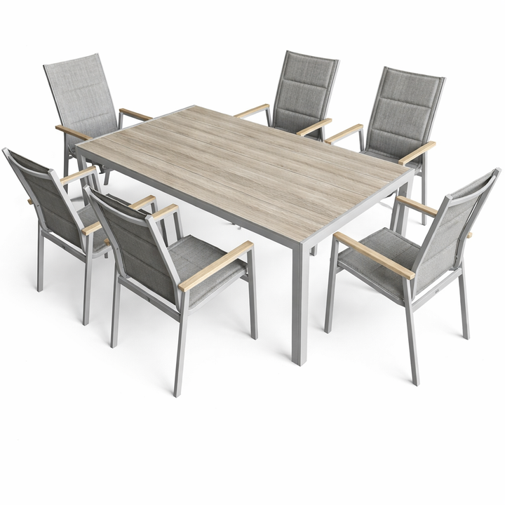 Set da Giardino Asterix greige natural moderno – Tavolo e 6 Sedie | Xone