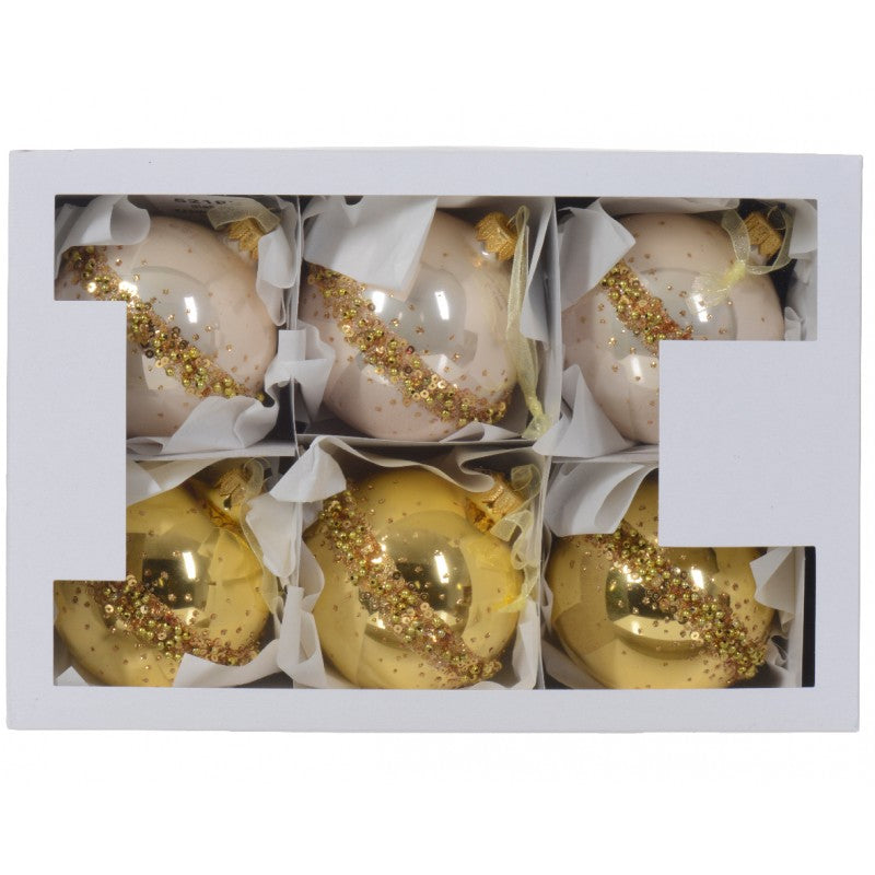 Palla di Natale in vetro con bordo lucido e perline