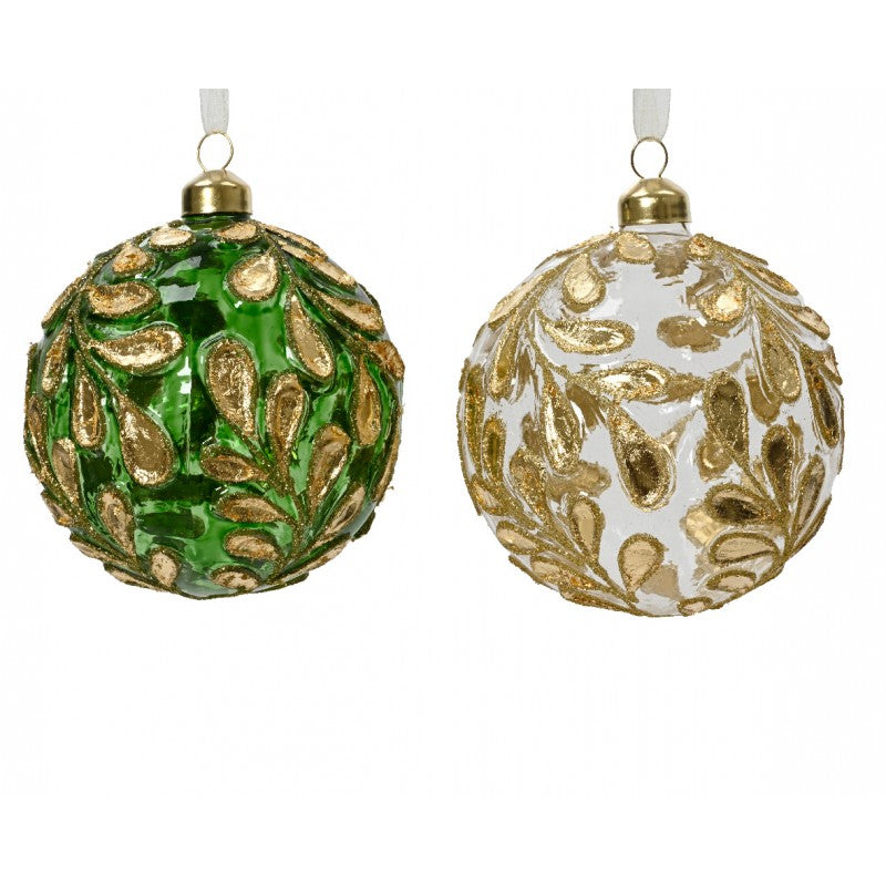 Sfera Vetro con Foglie Oro D10 cm Assortito