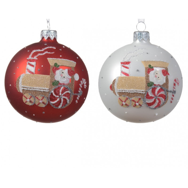 Palla di Natale in vetro opaco Babbo Natale su Treno