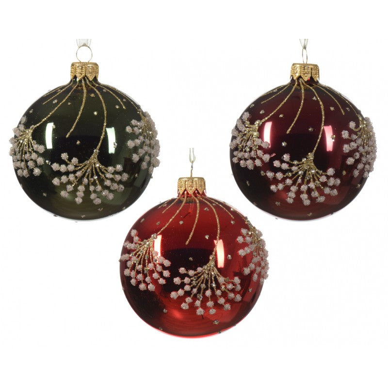 Sfera Vetro Rami Glitter D8 cm Assortito