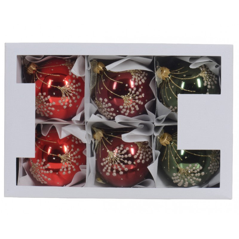 Sfera Vetro Rami Glitter D8 cm Assortito