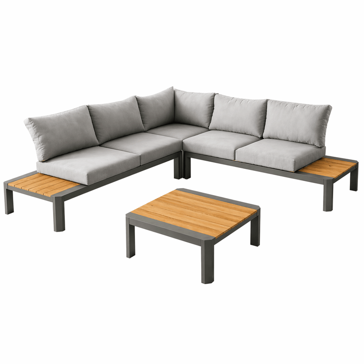Set Angolare da giardino Sydney in Alluminio e Teak Antracite Xone - Perrone Shop