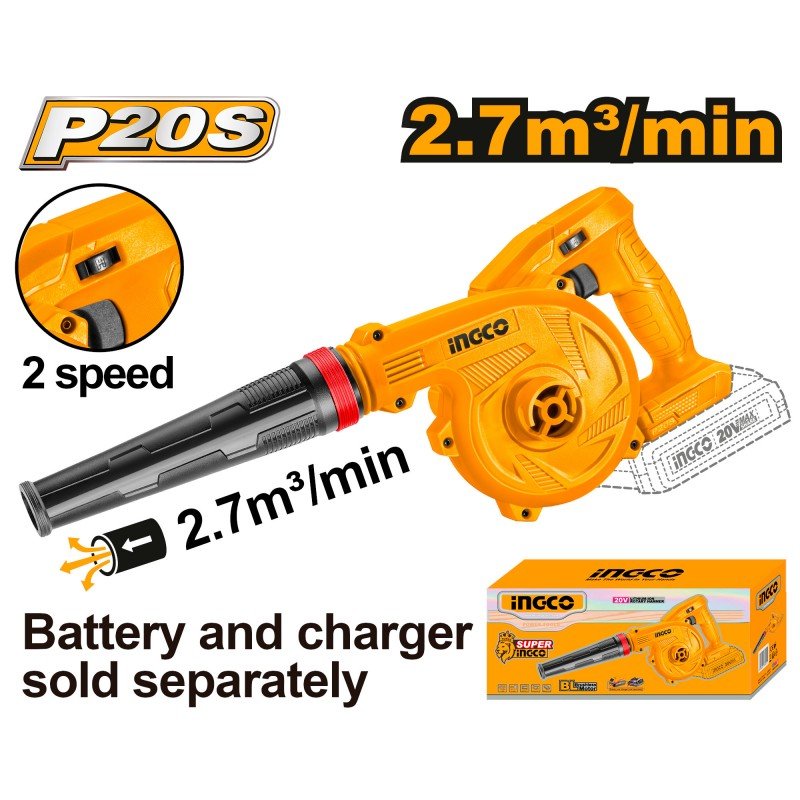 Soffiatore a Batteria 20V Ingco – 2,7 m³/min (Corpo Senza Batteria) - Perrone Shop