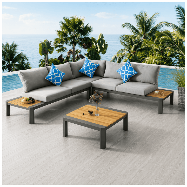 Set Angolare da giardino Sydney in Alluminio e Teak Antracite Xone - Perrone Shop
