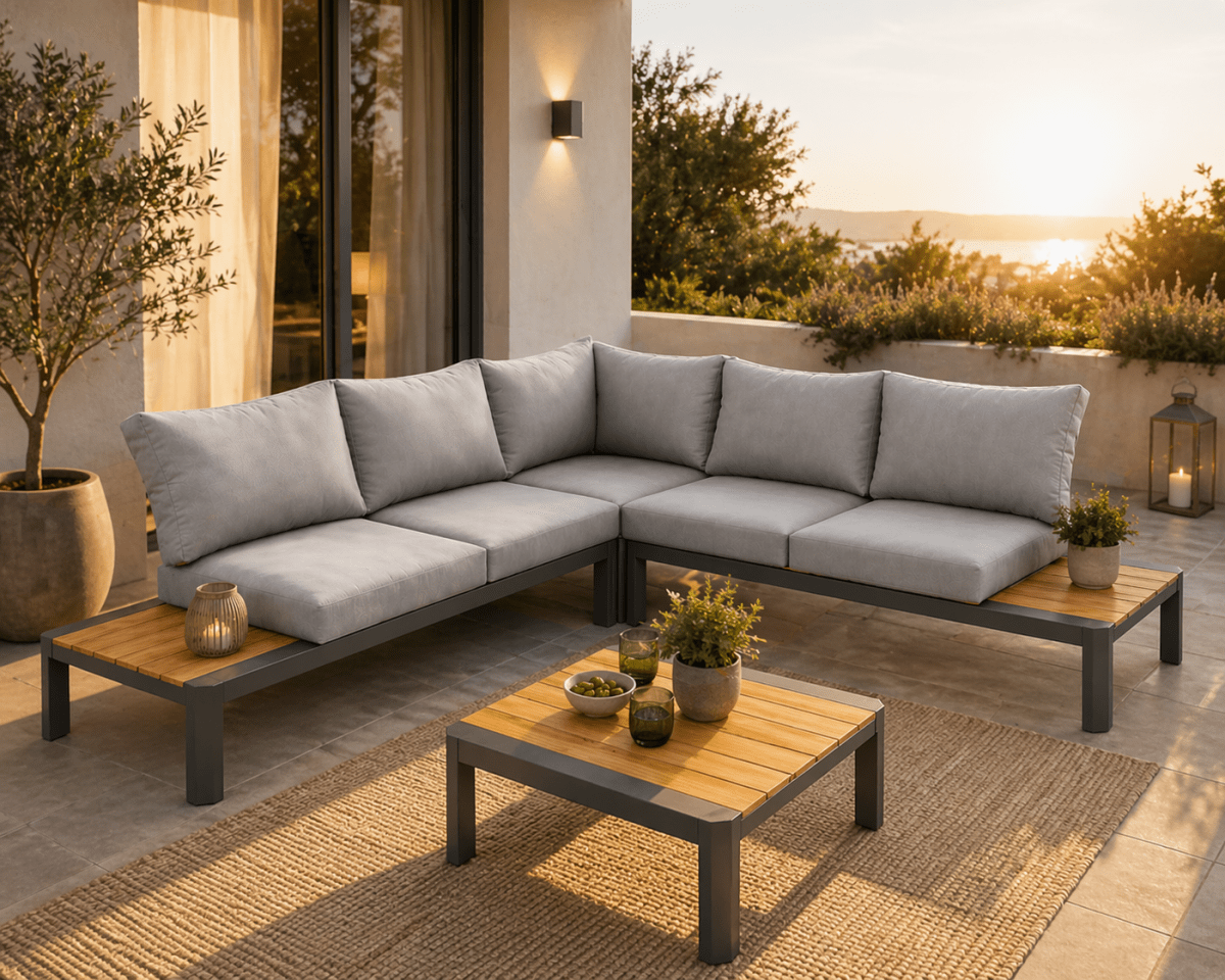 Set Angolare da giardino Sydney in Alluminio e Teak Antracite Xone - Perrone Shop