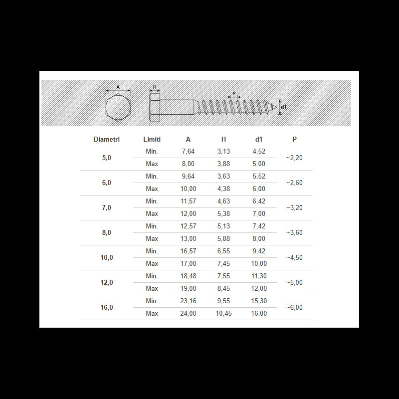 Tirafondo Testa esagonale12x100 Zn 4.8 Di571 Uni704 En14592 - Perrone Shop