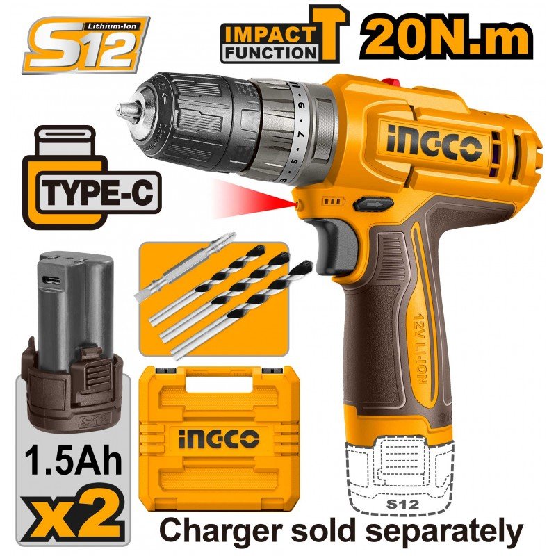 Trapano a percussione a batteria 12V 20Nm con 2 batterie e valigetta - Perrone Shop