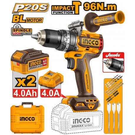 Trapano a percussione brushless 96N.m con 2 batterie e caricabatterie in valigetta - Perrone Shop