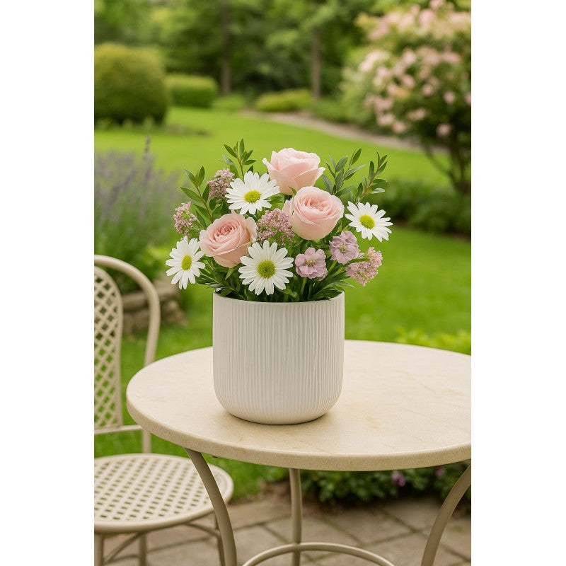 Vaso ceramica rigato bianco| EDG