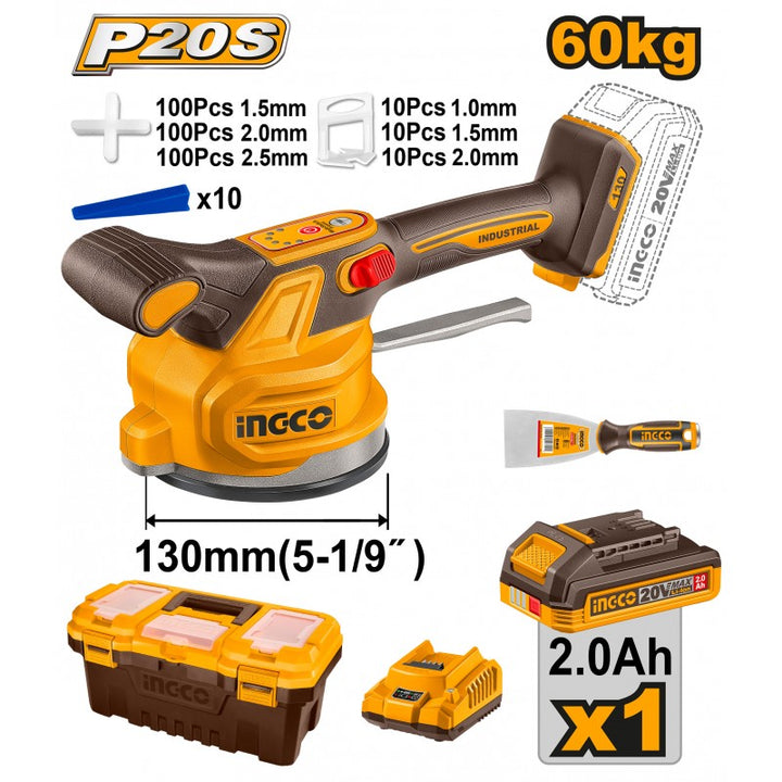 Ventosa Vibrante a Batteria 130 mm 60 kg con Batteria, Caricabatterie e Accessori – P20S 20V