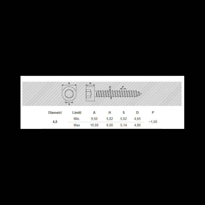 Viti Autofilettanti Testa Cilindrica Esagono Incassato 4,8mm