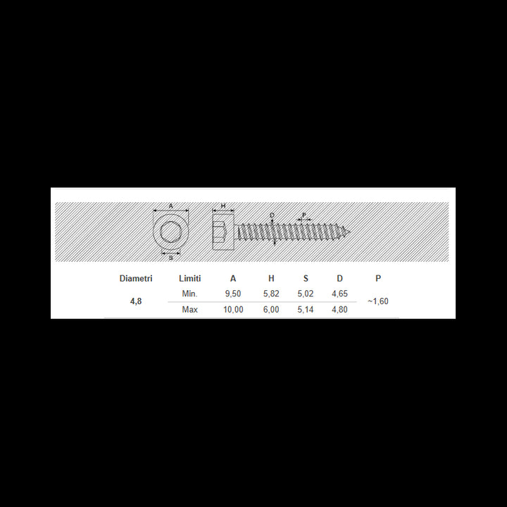 Viti Autofilettanti Testa Cilindrica Esagono Incassato 4,8mm