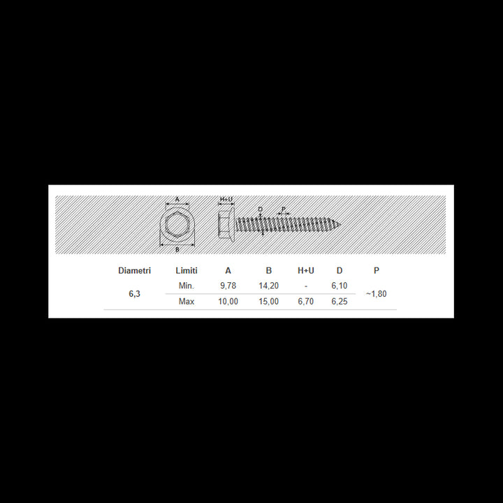 Viti Autofilettanti Testa Esgonale Flangiata Bombata 6,3 mm