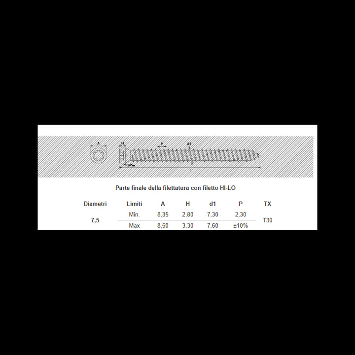 Viti Per Calcestruzzo Testa Cilindrica Tx Diametro 7,5 mm|Zincata