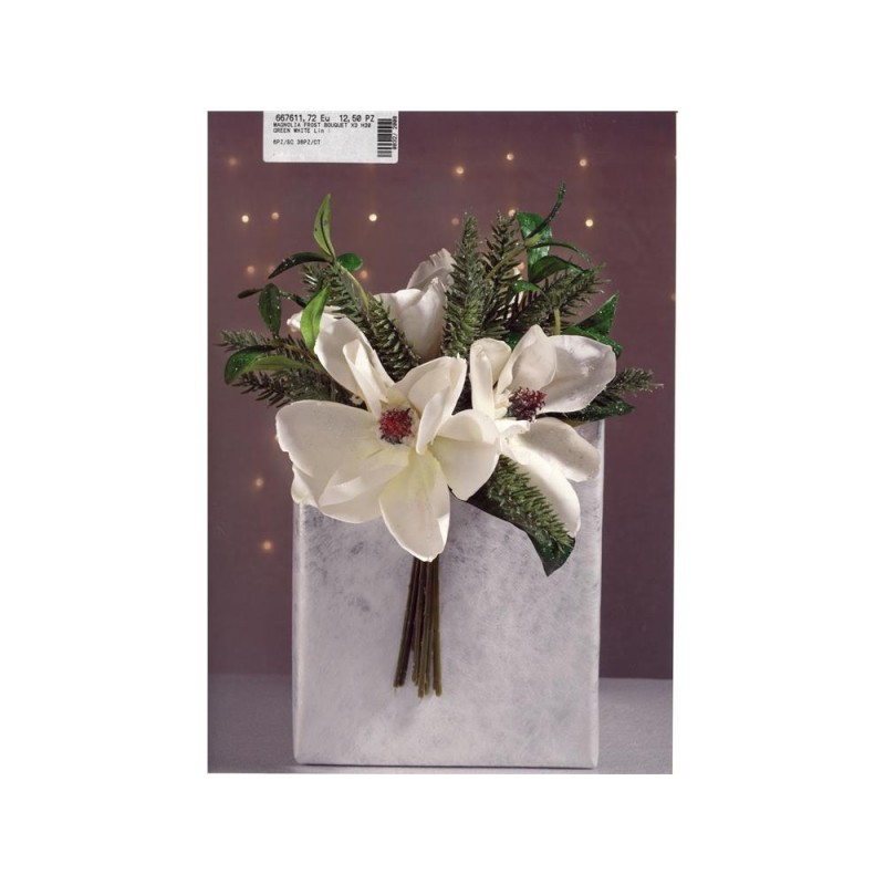 ENZO DE GASPERI Magnolia frost bouquet h.30cm verde e bianco